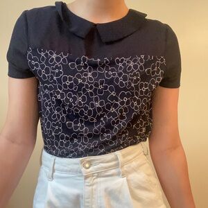 RW&CO Navy Peter Pan Collar Floral Blouse